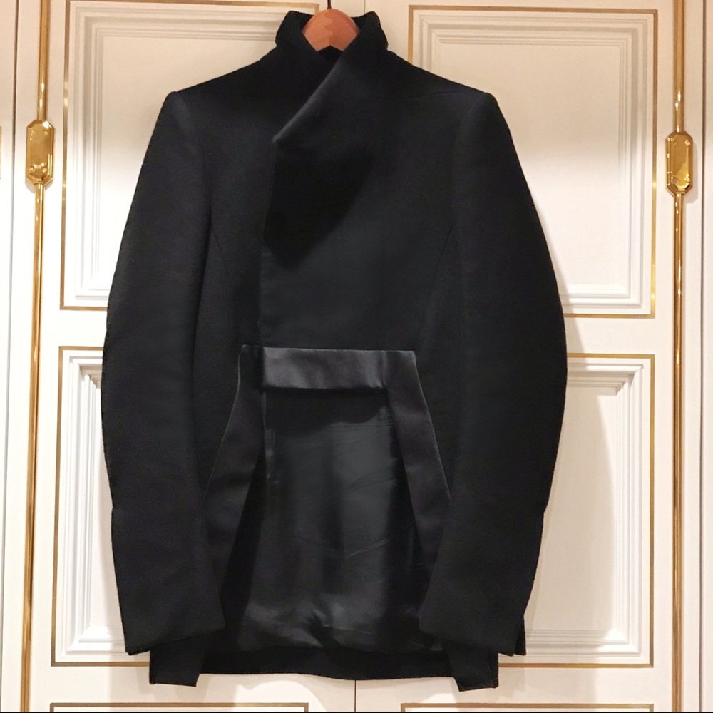 RICK OWENS cutaway satin trimmed coat